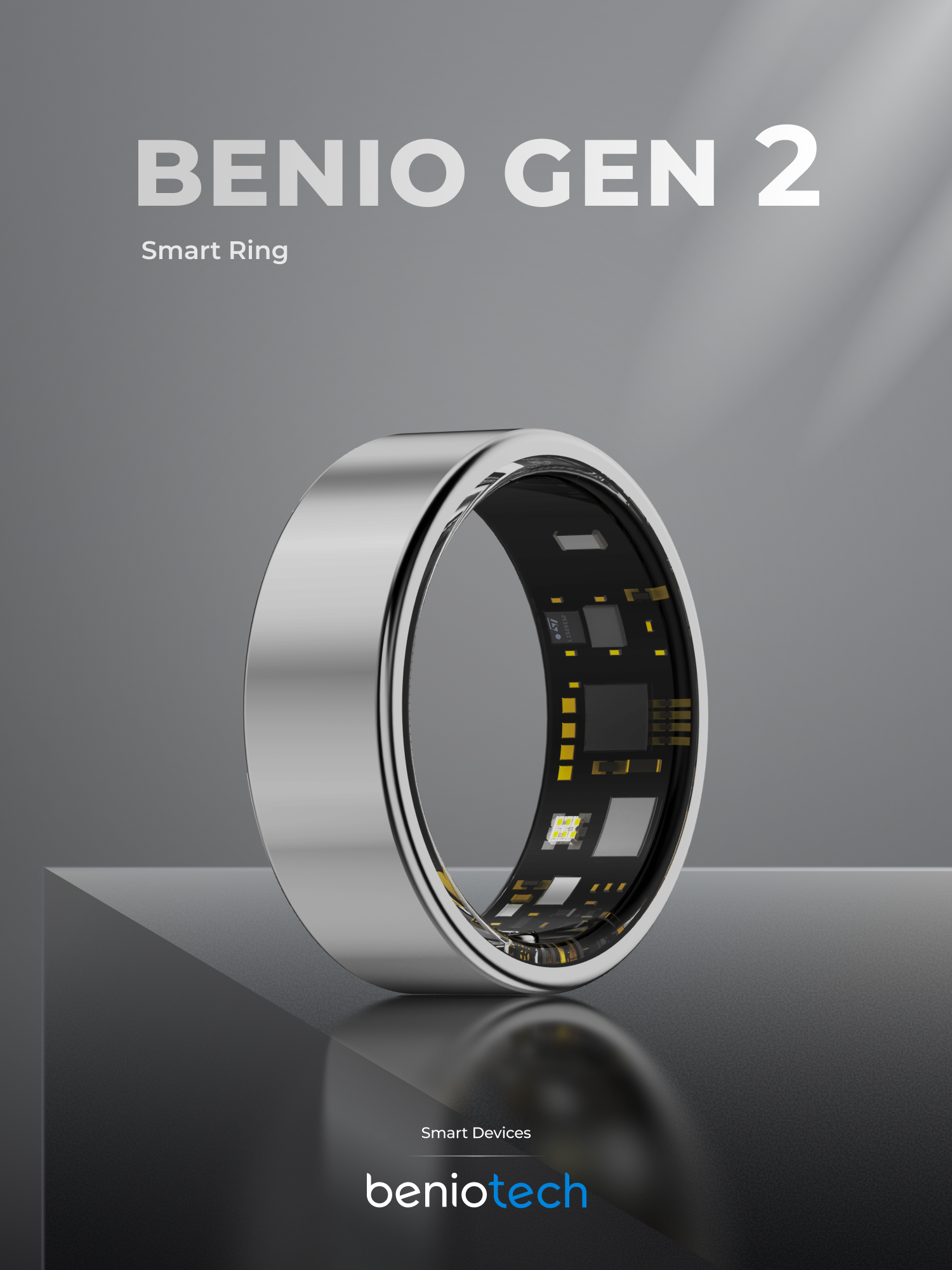 Benio Smart Ring Benio Gen 2 Smart Ring - Premium Titanium Health & Fitness Tracker Silver