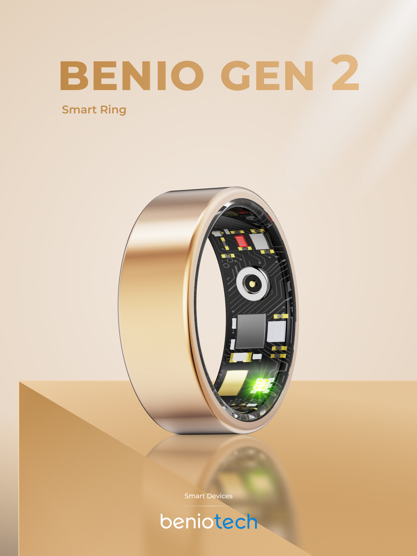 Benio Smart Ring Benio Gen 2 Smart Ring - Premium Titanium Health & Fitness Tracker Gold