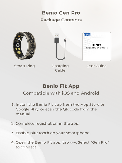 Benio Gen Pro Smart Ring - Titanium Health & Fitness Tracker | Heart Rate, SpO2 & Sleep Monitor