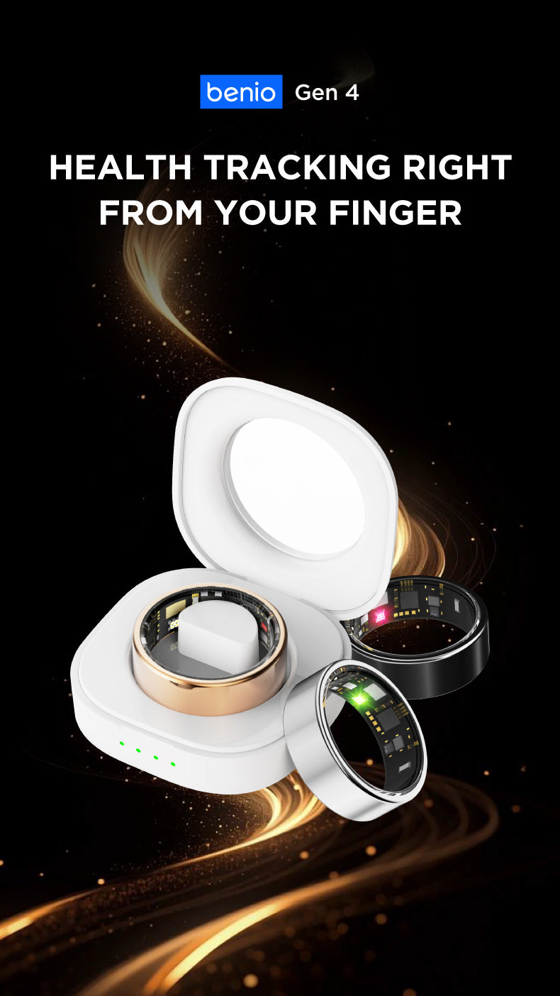 Benio Smart Ring Benio Gen 4 Smart Ring – 24/7 Health & Fitness Tracker with Charging Case Gold
