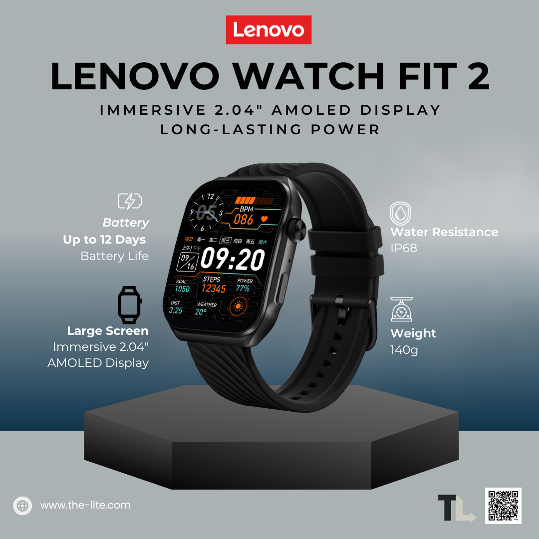 Lenovo Smart Watch Lenovo Watch Fit 2: Bluetooth Calling, 2.04" AMOLED Display, IP68 Waterproof Smartwatch Gray