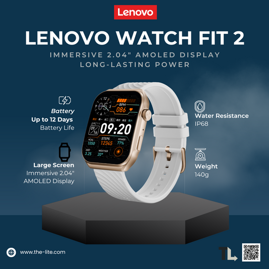Lenovo Smart Watch Lenovo Watch Fit 2: Bluetooth Calling, 2.04" AMOLED Display, IP68 Waterproof Smartwatch Gold