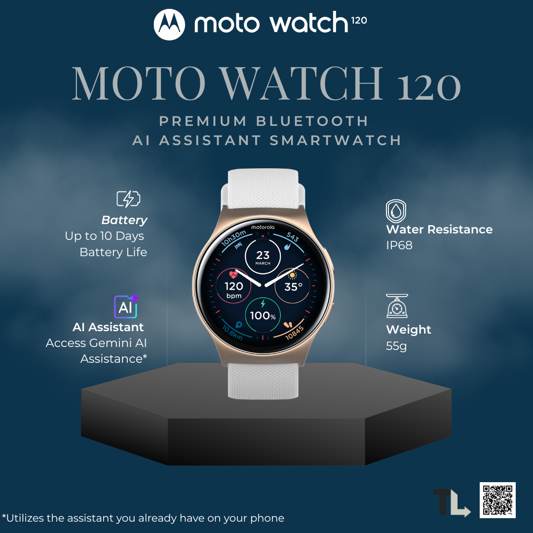 Motorola Smart Watch Moto Watch 120 Premium Bluetooth AI Assistant Smartwatch - Motorola Rose Gold